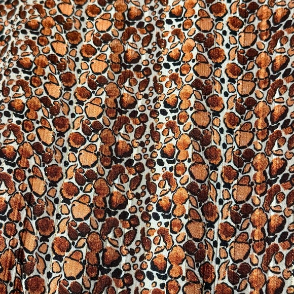 Molly Bracken Surplice Satin Metallic Rust Abstract Animal Print Babydoll Dress - Picture 12 of 14